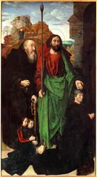 Tommaso Portinari og hans to sønner, flankert av Saint Anthony og Saint Thomas (tempera på tre)