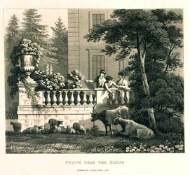 Gjerde nær huset, fra Fragments on the Theory and Practice of Landscape Gardening, utgitt 1816
