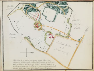 Kart fra "Red Books", for "Mogenhanger in Bedfordshire, a Seat of Godfrey Thornton Esq.", 1792