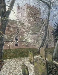 Brecon Cathedral, Autumn Day, 1992 (gouache på kort)