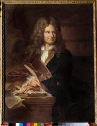 Portrett av Nicolas Boileau (1636 - 1711) dit Boileau Despreaux (Boileau-Despreaux), fransk forfatter - Maleri fra verkstedet til Hyacinthe Rigaud (1659-1743)
