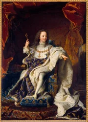Portrett av Louis XV fem år gammelt barn i hellig drakt, konge av Frankrike (1710-1774). Maleri av Hyacinthe Rigaud (1659-1743)