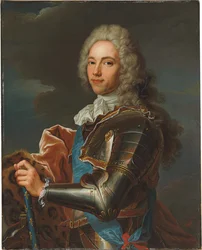 Portrett av Duc de Broglie, i ramme av Sainte Esprit-ordenen, med stafettpinnen av en marskalk av Frankrike
