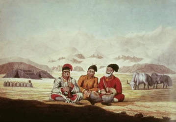 Tre musikere i Tibet (wc på papir)