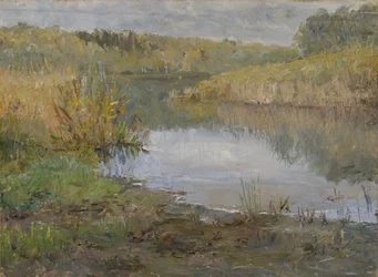 En elv i Frankrike (olje på lerret montert på papp)