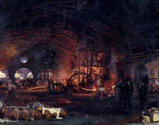 Den industrielle revolusjon: «La grande forge de Fourchambault». Detalj av et maleri av François Bonhomme (1809-1881), 1839. Fourchambault