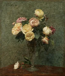 Stilleben: Roser i en glassvase