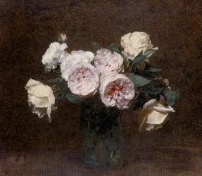 Stilleben: rosa, hvite og gule roser, 1894
