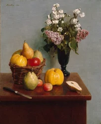 Stilleben med blomster og frukt, 1866