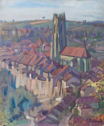 Utsikt over Fribourg (olje på lerret)