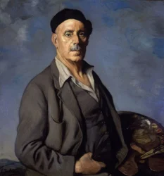 SELVPORTRETT MED BLÅ BAKGRUNN - 1942 - OLJE / LERT - 90X85 cm