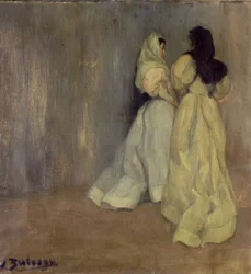 STUDIE I GRÅ - TO KVINNER - 1896 - OLJE / LERT