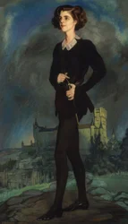 Den amerikanske forfatteren Michael Strange (Mrs Barrymore) med Alcázar i bakgrunnen, 1924