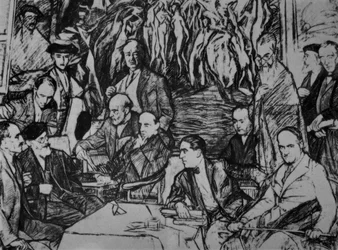 MINE VENNER - 1920/36 - TEGNING - KARBON / OLJE / LERT - 234X292 CM