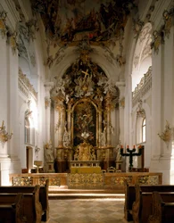 Innvendig utsikt over klosteret San Marino og San Anianus (Marinus og Anianus) av arkitekten Ignaz Guenther (1725-1775)