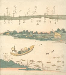 Ferge som krysser Sumida-elven, ca. 1840.