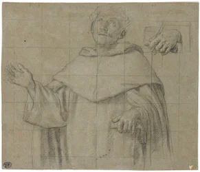 En dominikansk helgen, kanskje Saint Peter Martyr, halvlang, holder en bok