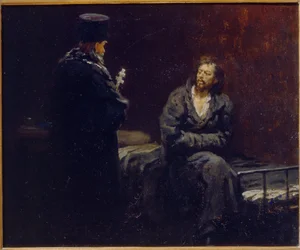 Før tilståelse. Maleri av Ilya Yefimovich Repin (Ilia Repin) (1844-1930), olje på lerret