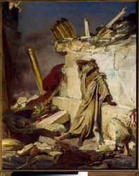 ""Jeremie sørger over ødeleggelsen av Jerusalem"" Maleri av Ilya Yefimovich Repin (Ilia Repin) (1844-1930) 1870, Dim 91,3x75 cm State Tretyakov Gallery, Moskva