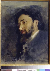 Portrett av forfatteren Vsevolod Mikhailovich Garchine (1855-1888). (portrett av forfatteren V. M. Garshin). Maleri av Ilya Refimovich Repin (Ilia Repin) (1844-1930), olje på lerret