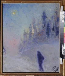 Vintervei. Maleri av Yuri Ilyich Repin (1877-1954), olje på tre