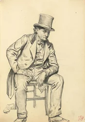 Sittende mann, arm lener seg på benet, ca. 1872-1875