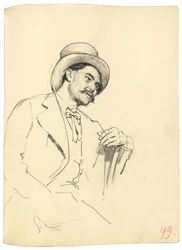 Studie for "A Parisian Cafe": Sittende mann med hatt, ca. 1872-1875