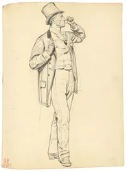 Studie for "A Parisian Cafe": Stående mann med løftet arm, ca. 1872-1875