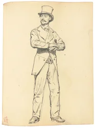 Studie for "A Parisian Cafe": Stående mann med hatt, bena fra hverandre, ca. 1872-1875