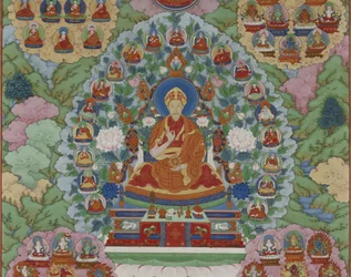 Detalj fra Qianlong-keiseren som Manjusri, Visdommens Bodhisattva, Qing-dynastiet