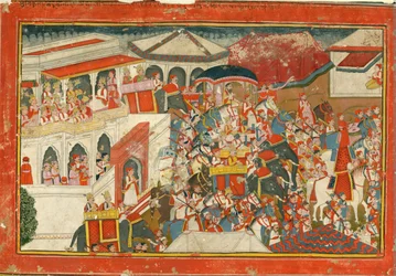 Krishna og Balarama dro fra et palass, ca. 1840