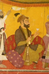 47.110/359 Gosain Narayan tar gift i nærvær av keiser Jahangir, Nurpur, Pahari School, 1725
