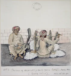 AS10 Vol.52 ff.3 4896.cat.201 i-iv To menn som renser bomull, Bombay, ca. 1873 (akvarell på papir)