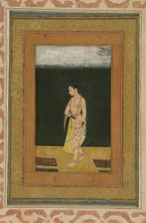 En dame går i en hage, Albumfolio med maleri, ca. 1730