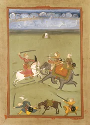 En prins som kjemper mot sine fiender på en elefant, ca. 1710