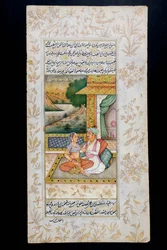 En mann frier til en kvinne i en boudoir-scene, Rajasthani-miniatyrmaleri