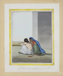 En kvinne som kopper en annen, ca. 1815 (ugjennomsiktig wc på papir)
