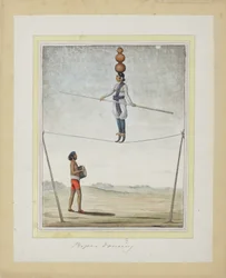 Akrobat på tightrope, trommeslager under, ca. 1820 (ugjennomsiktig wc på papir)