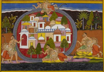 Bali og Rāvaṇa utfører ritualer, flyr sammen og nærmer seg Kiṣkindhā