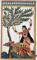 Bali drept av en pil, ved siden av ham Tara hans kone, litho attende.