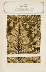 Bomullsprøve med chetee (chintz) trykk fra Arcot i Madras, fra The Collection of the Textile Manufacturers of India, av John Forbes Watson, utgitt i 1866