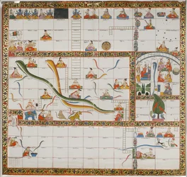 Design for spillet Snakes and Ladders, 1800 (gouache på papir montert på tøy)