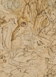 Detalj fra Majnun i villmarken, ca. 1595 (ugjennomsiktig wc og gull på papir)
