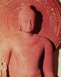 Detalj av en Buddha, fra Jamalpur (stein)