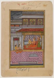 Dipaka Raga, side fra en spredt Ragamala-serie, ca. 1800 (wc og gull på papir)