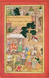 Keiser Babur (r.1526-30) i samtale med en gammel mann, 1400-1600-tallet