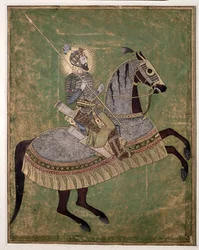 Ridesportrett av Aurangzeb, ca. 1680 (akvarell, gouache og gull)
