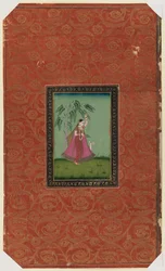 Jente med en hjort, 1875-1900 (ugjennomsiktig wc og gull på papir)