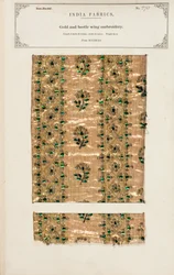 Gull- og billevingebroderiprøve fra Madras, fra 'The Collection of the Textile Manufacturers of India', av John Forbes Watson, utgitt i 1866 (blandet media)