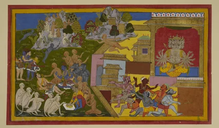 Hanumān ankommer med en helbredende urt; Lakṣmaṇa blir frisk og lover å beseire Rāvaṇa